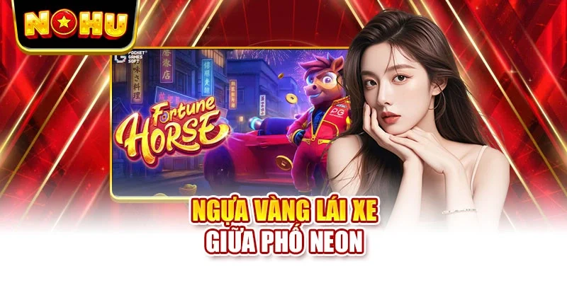 Ngựa vàng lái xe giữa phố neon